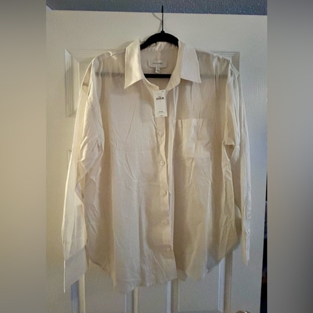Banana Republic White Cotton Button Down Shirt NWT Size L - Picture 2 of 5